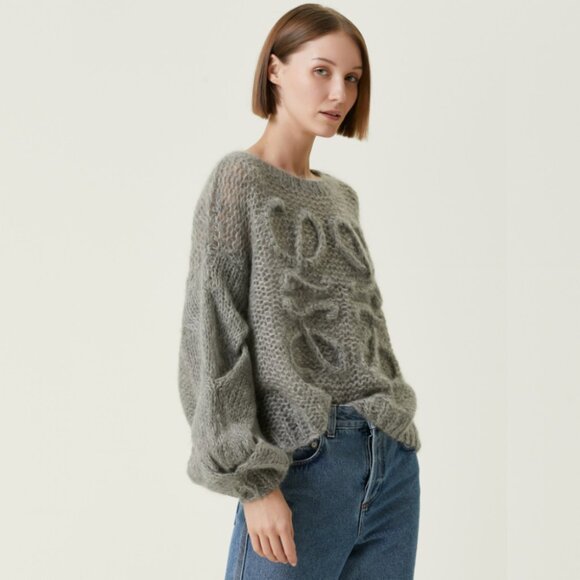 NWOT! Loewe Women's Gray Anagram Melange Mohair Sweater - Picture 3 of 14